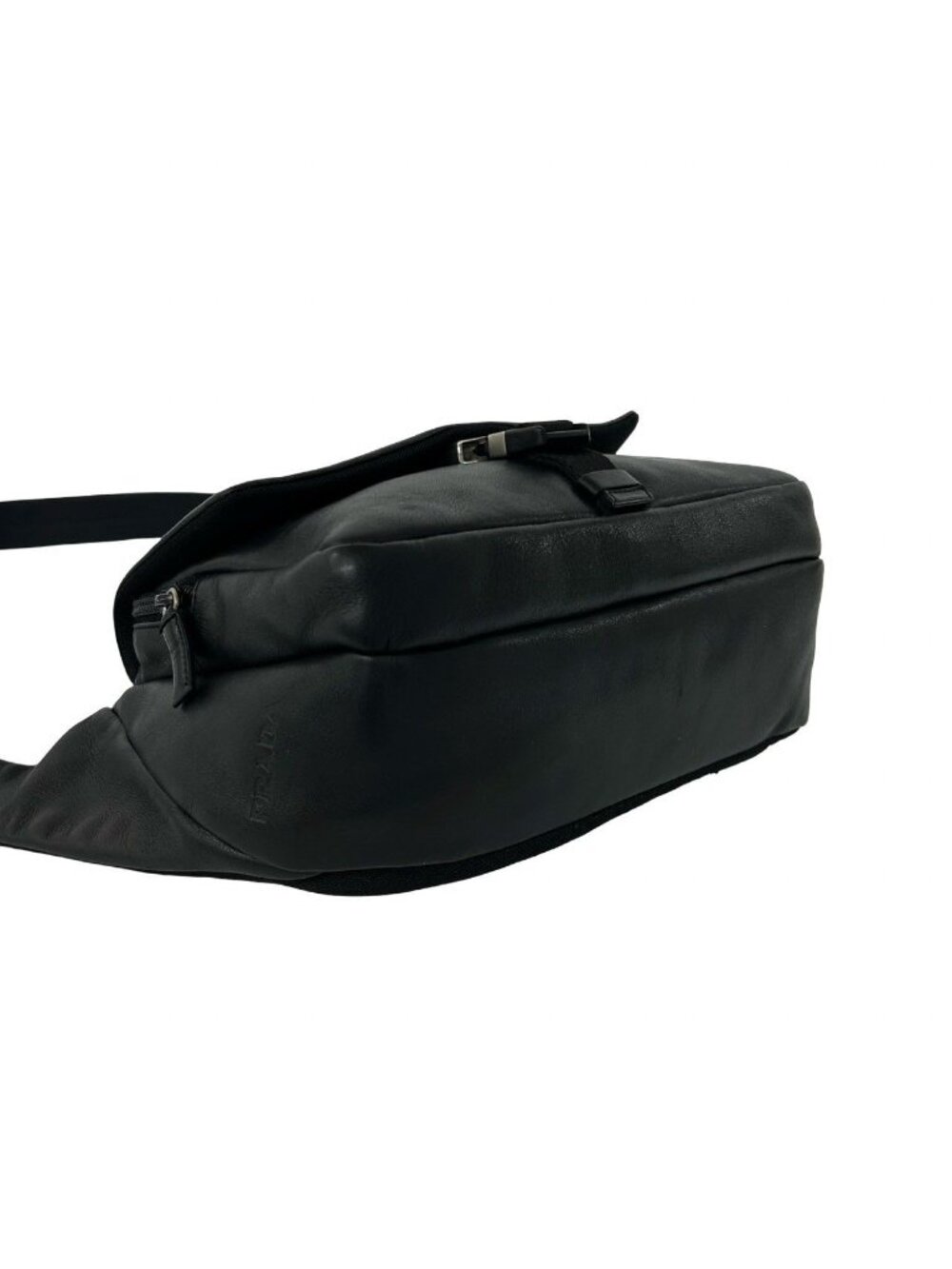 Prada Logo Leather Shoulder Bag Crossbody Pochette Black - Picture 7 of 10